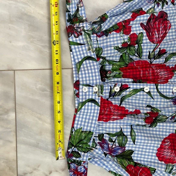 Zara Blue and Red Floral A-Line Skirt - Picture 6 of 6